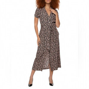 DEX Animal Print Button Front Midi Dress